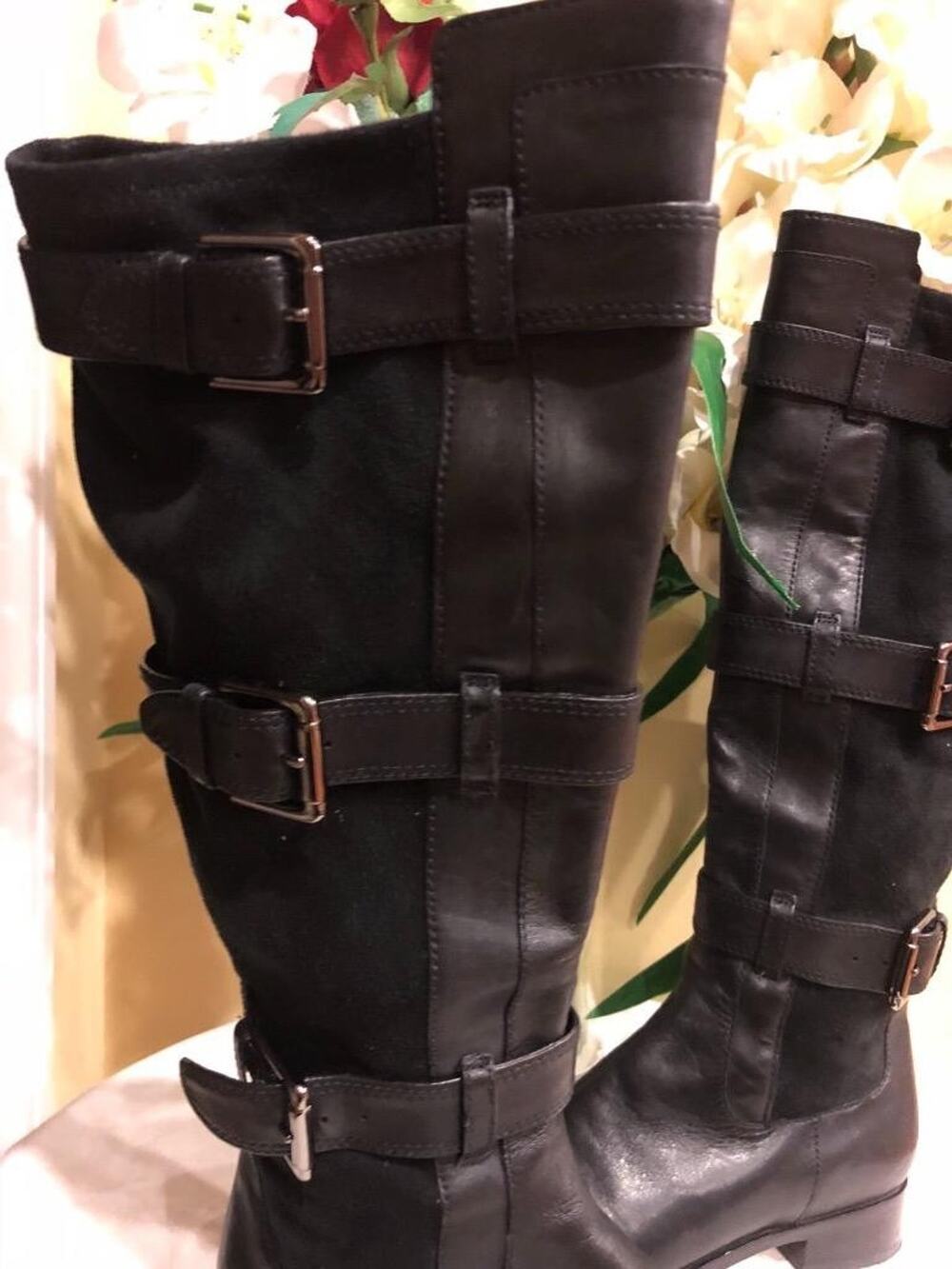 COLE HAAN D32497 'Air Avalon' Black Leather Triple-Buckle Knee Boots 6.5 (BO1300